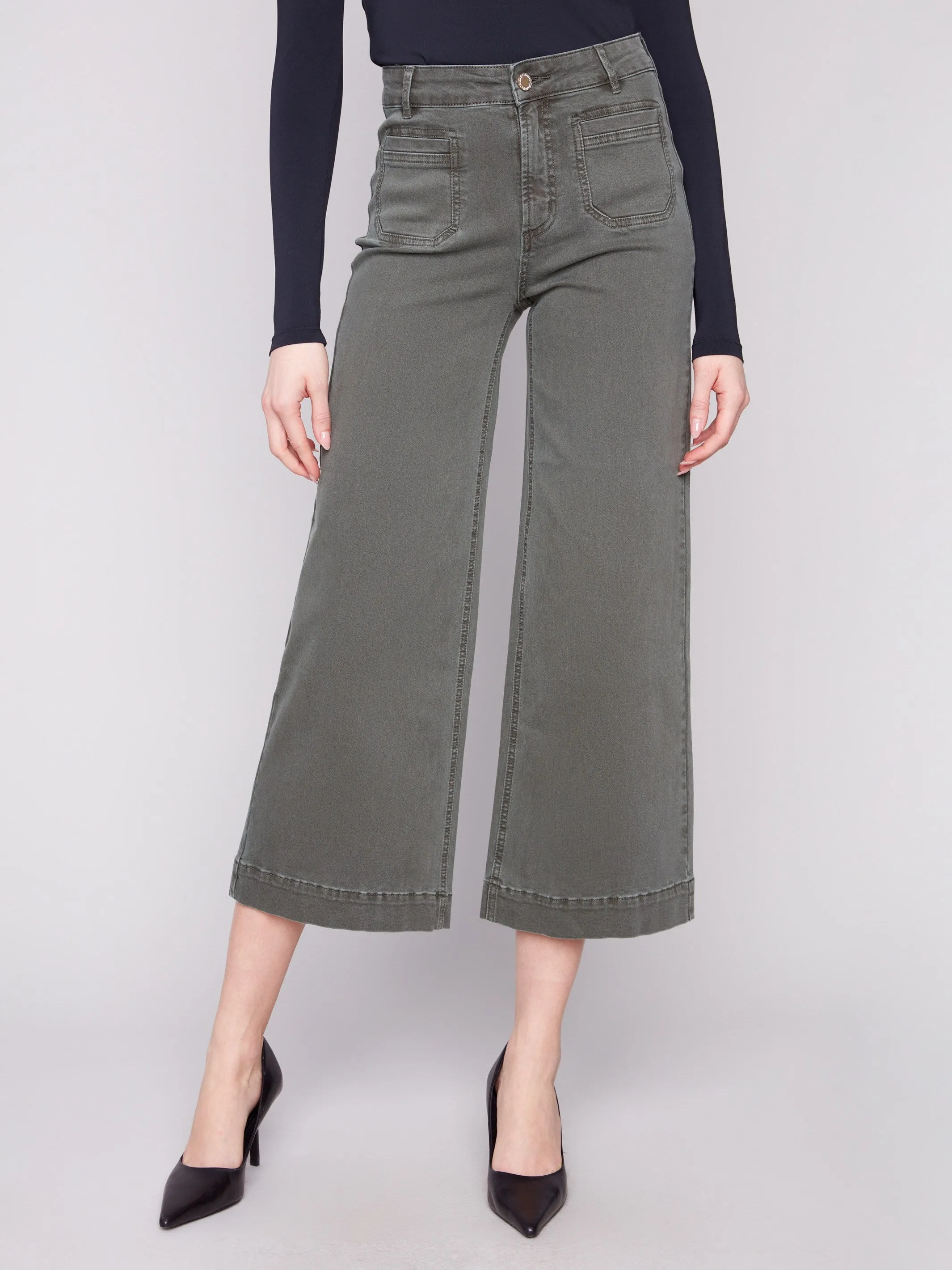 Patch Pocket Flare Twill Pants - Spruce Essential Look