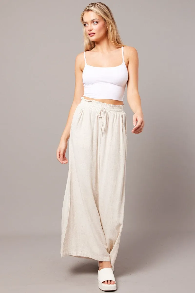 Move Freely Beige Wide Leg Pants High Rise