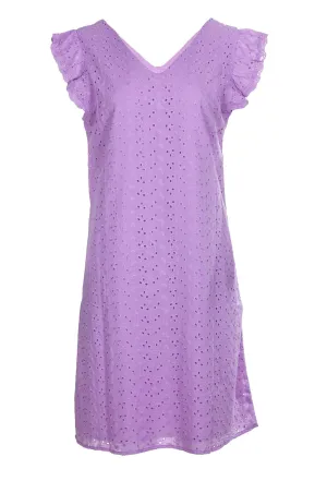 AntiSlip Grip VersatileCuff 100% Cotton Broderie Anglaise Dress | LILAC | 8594A1