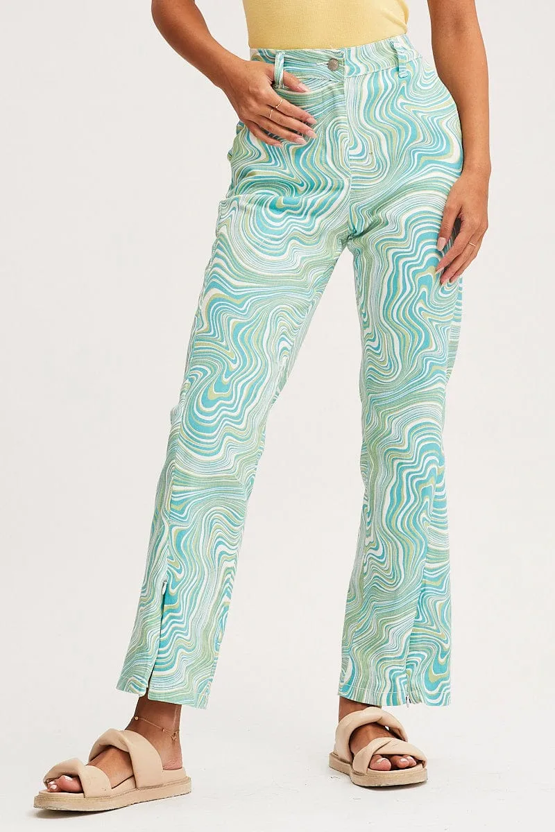 Print Wide Leg Pants High Rise Hip Friendly Pockets