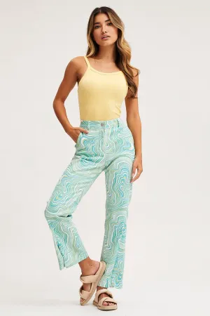 Fashion Stretch Print Wide Leg Pants High Rise