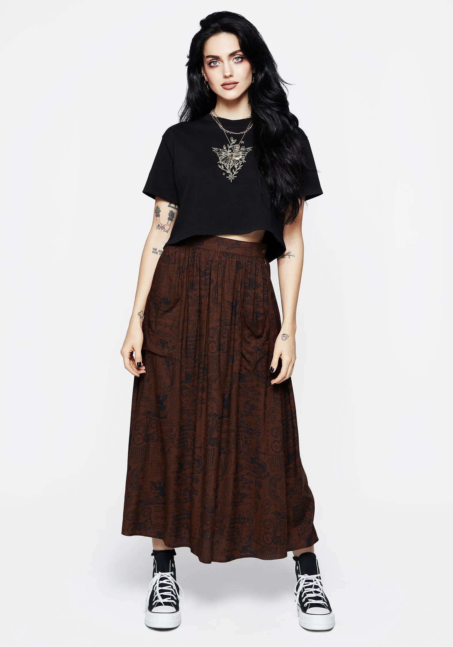 Cultural Event Wool blend Daemonologie Woodcut Print Midaxi Skirt