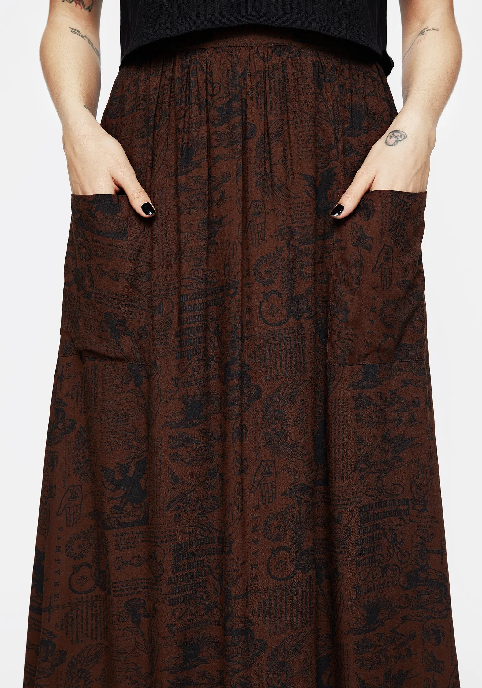 Daemonologie Woodcut Print Midaxi Skirt Simple Layers Fashion Week Ready