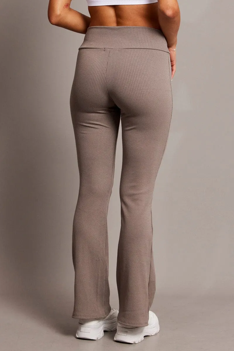City Ready Anti Pilling Textile Brown Fold Back Flare Leg Pants