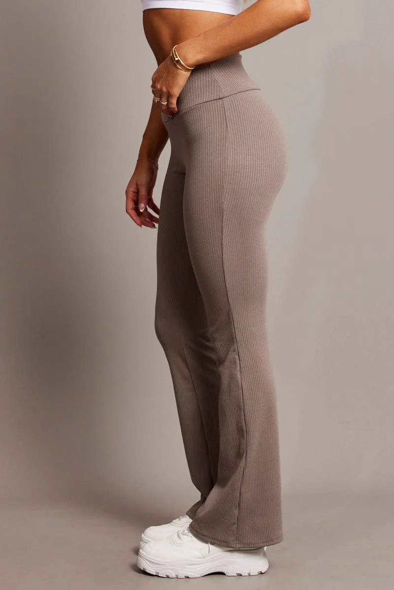 Brown Fold Back Flare Leg Pants Statement Piece