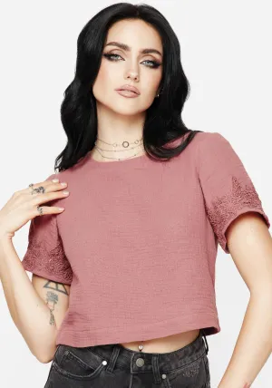 Rosamoth Applique Trim Cotton Short Sleeve Top Cozy Vibe Wear Picnic