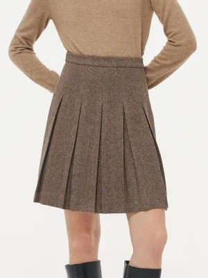 100% Washable Wool Women Front Pleated Mini Skirt Daytime Look