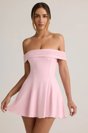 Fashionable above-the-knee gown Shine Light Modal Off-Shoulder A-Line Mini Dress in Baby Pink