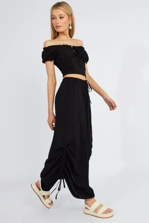 Black Maxi Skirt Side Ruched All Day Fit