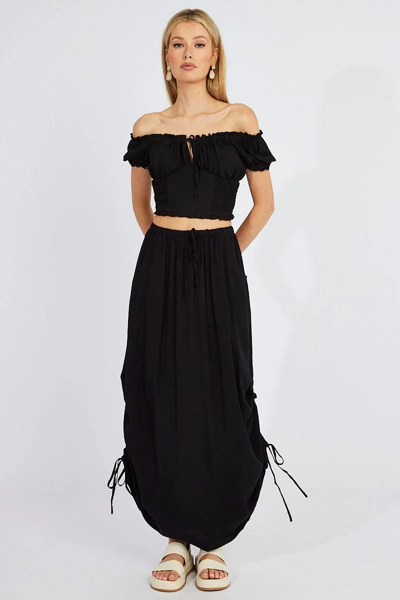Jewel Tones Black Maxi Skirt Side Ruched