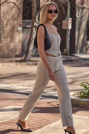 Beige Straight Fit Low Rise Pants Chilly Wear