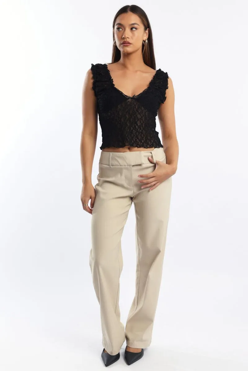 Beige Straight Fit Low Rise Pants Compact Pack