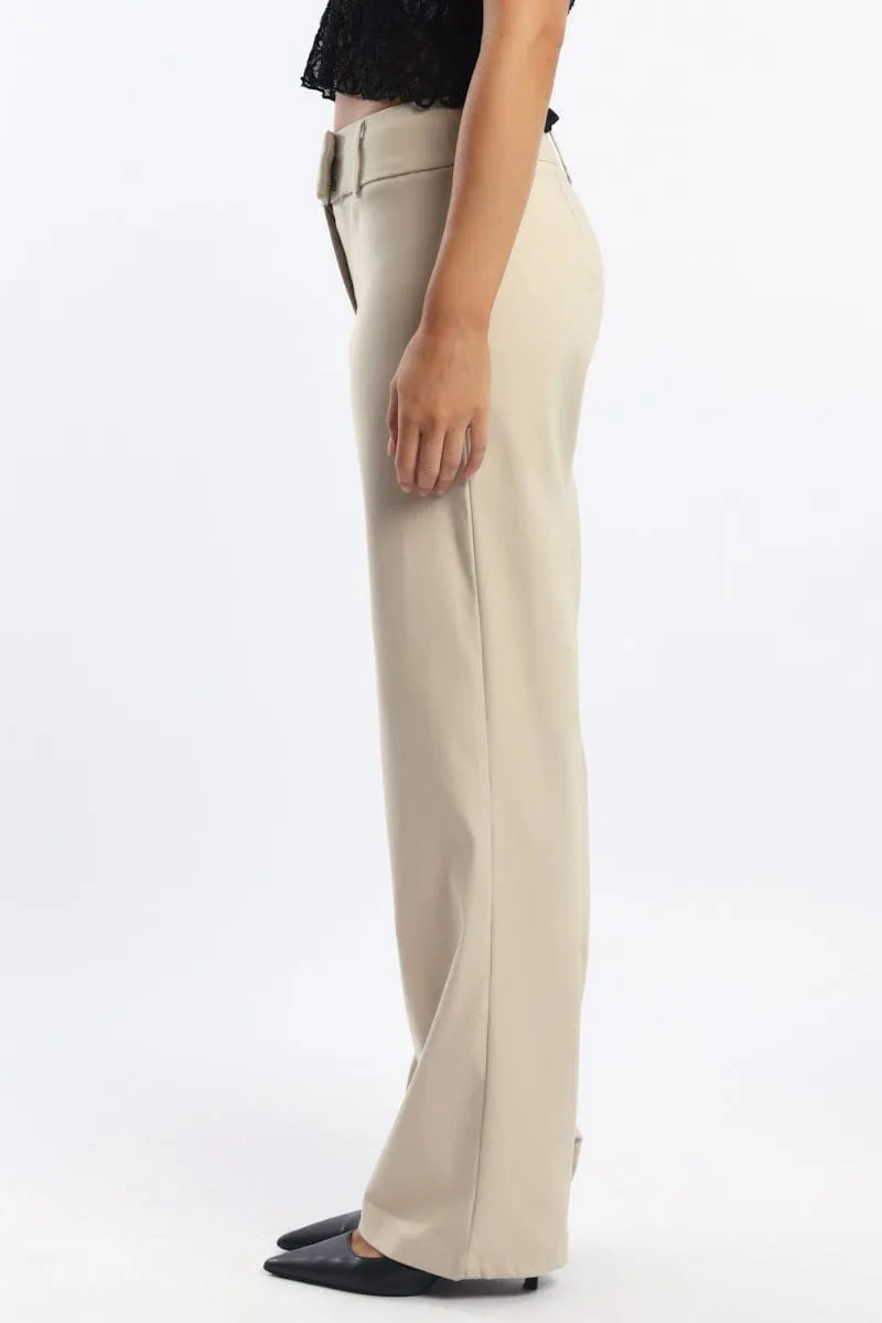 Beige Straight Fit Low Rise Pants Odor Control Tech