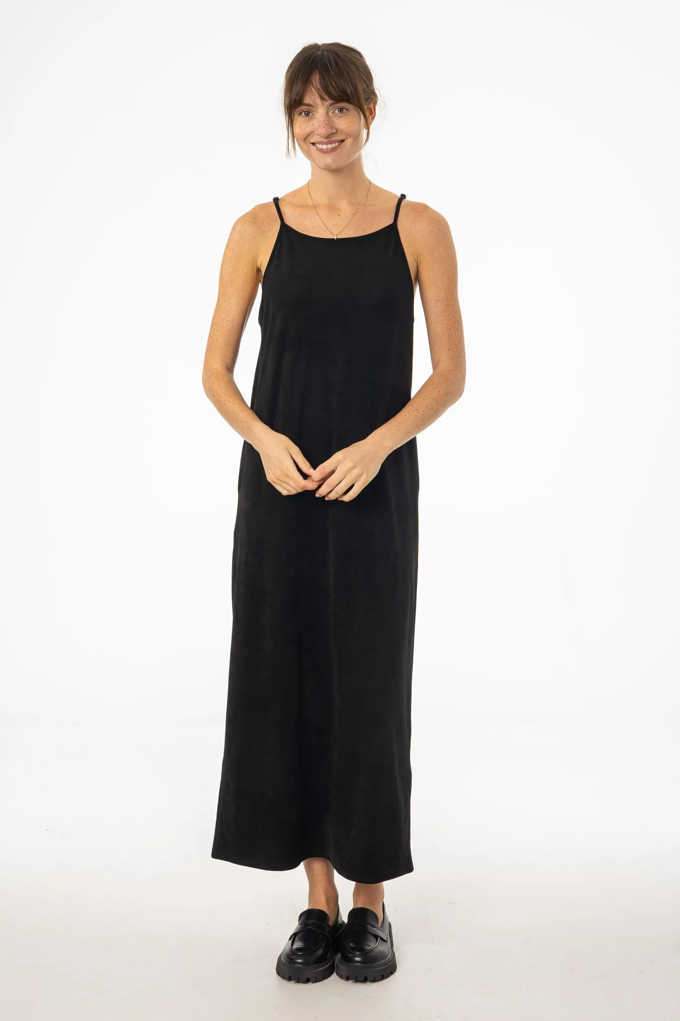 Reflective Safety Accents Black Microsuede Maxi Jumper