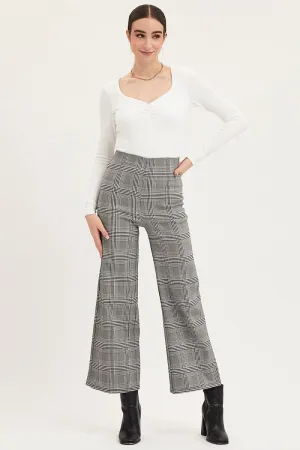 Modern Cut Raw edge Check Flare Pants High Rise