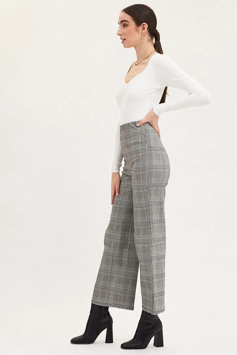 Hygienic Inner Layer Check Flare Pants High Rise