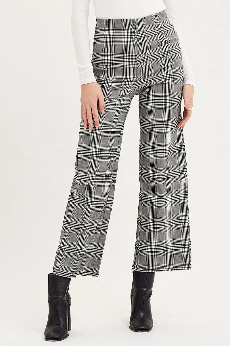 Check Flare Pants High Rise Flat Lock Seams