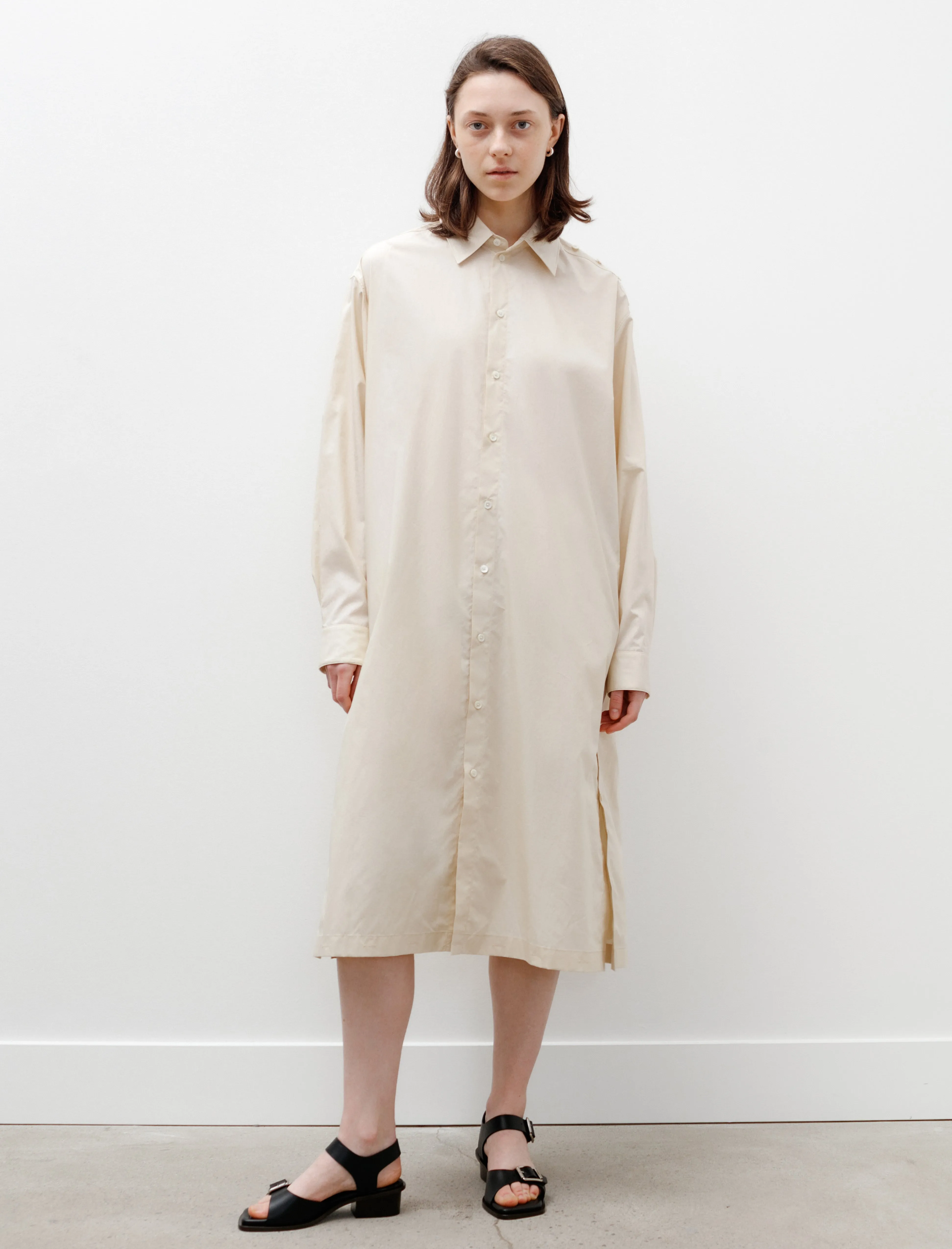 Playful Buttoned Shirt Dress Cream EcoDyeProcess