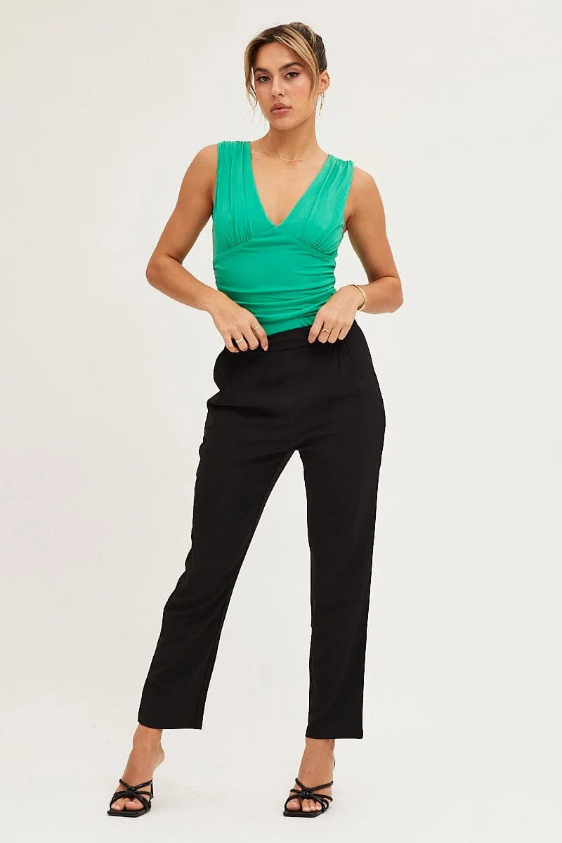 Fashion Layer Trendy Design Black Cropped Pants High Waist Workwear