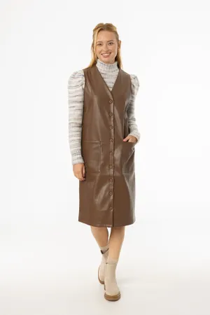 Brown Vegan Leather Vest Dress Classic Sweater