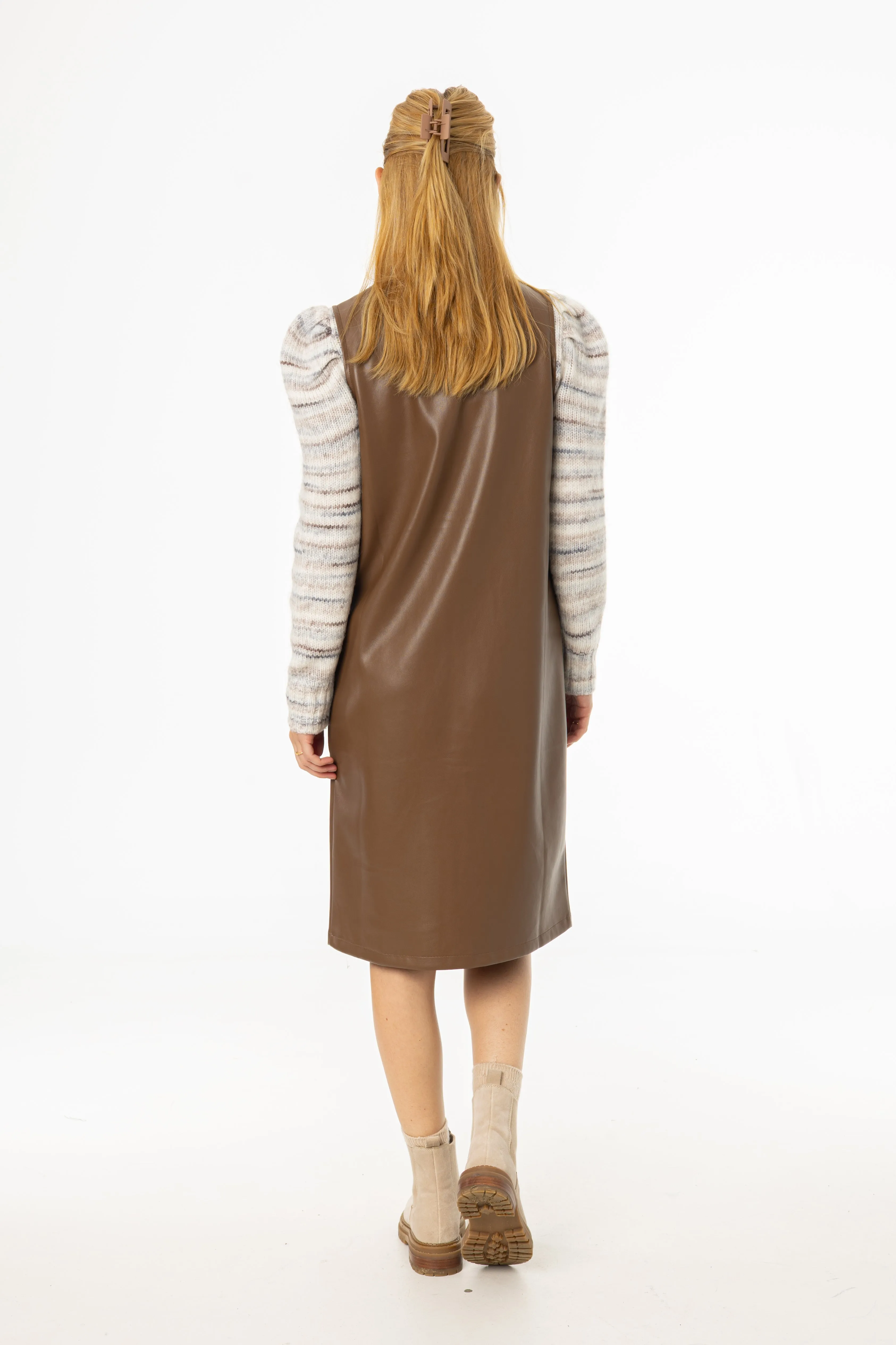 Poise Fit Brown Vegan Leather Vest Dress