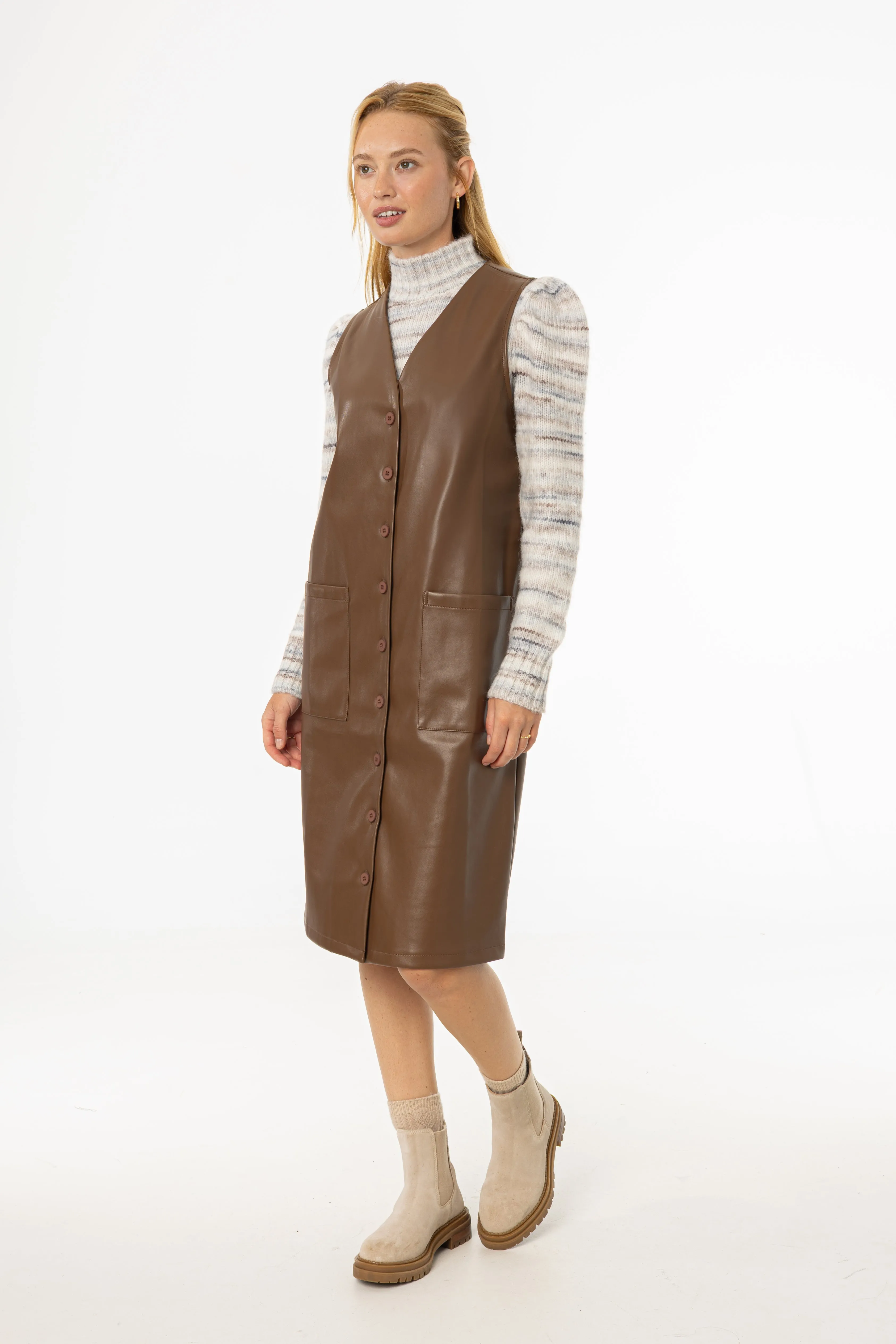 Brown Vegan Leather Vest Dress Low Maintenance
