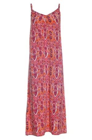 Maxi Dress with spaghetti straps | Pink Orange Aztec | 3357AR Lightweight Material Heroine Glow