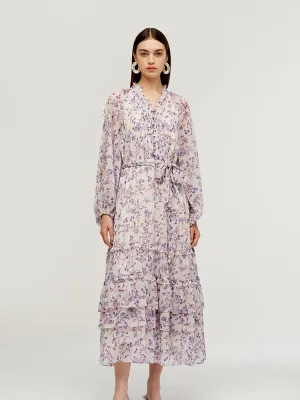 Modern Outfit Floral Print Tiered Women Maxi Dress With Belt