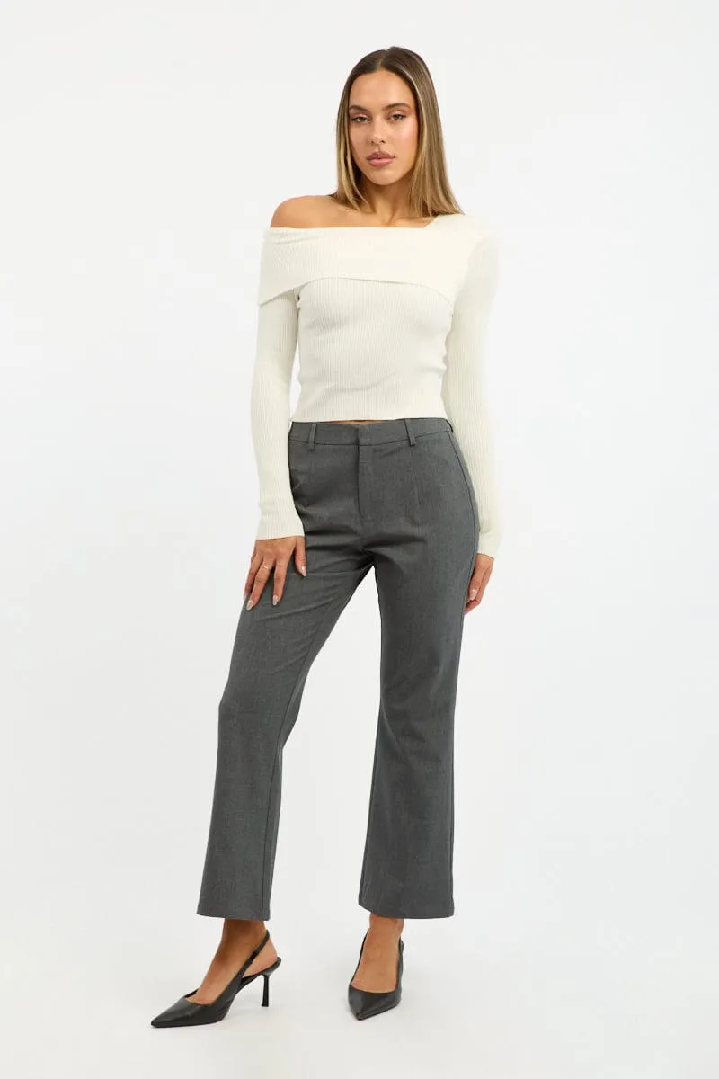 Stretch Panels Grey Cropped Pants