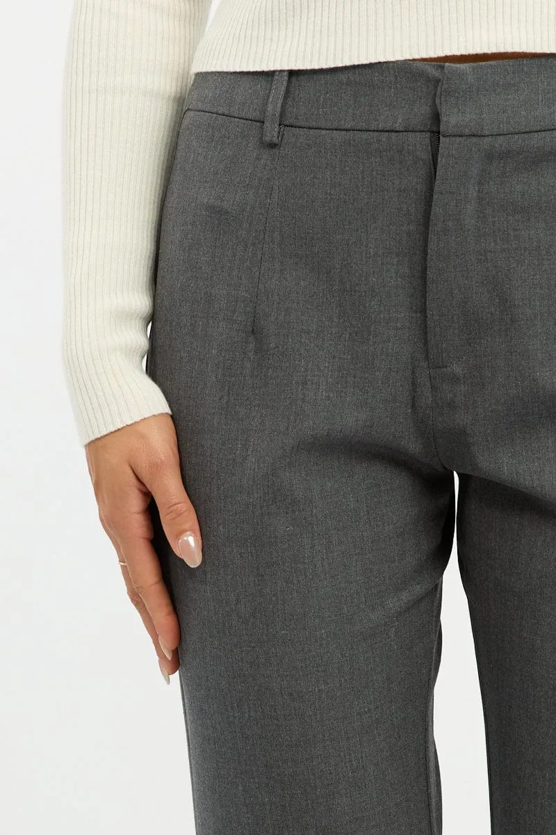Grey Cropped Pants Double Layered Hem Chilly Weather Comfort