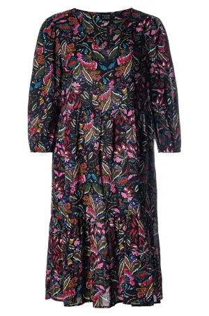 FrictionResistantEdges V neck Cotton Rayon Dress | Navy Olive Floral | 6543BR