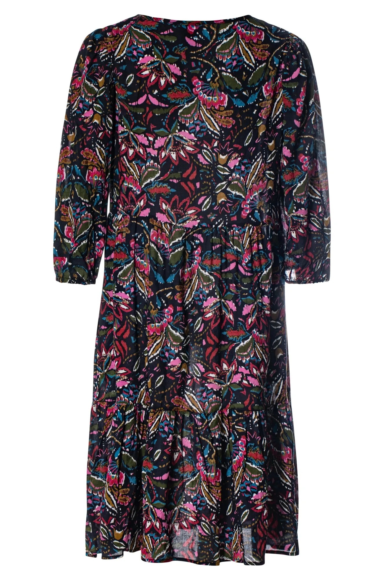 V neck Cotton Rayon Dress | Navy Olive Floral | 6543BR Warm Socks CompactWeave