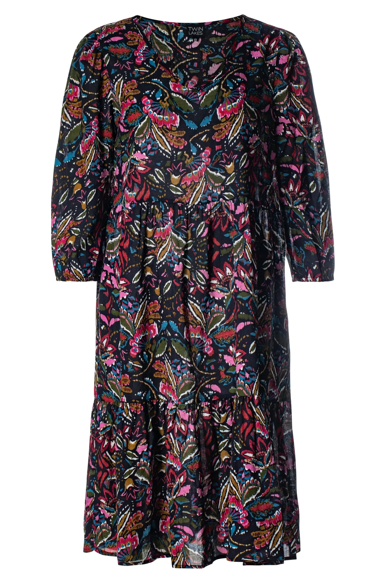 FrictionResistantEdges V neck Cotton Rayon Dress | Navy Olive Floral | 6543BR