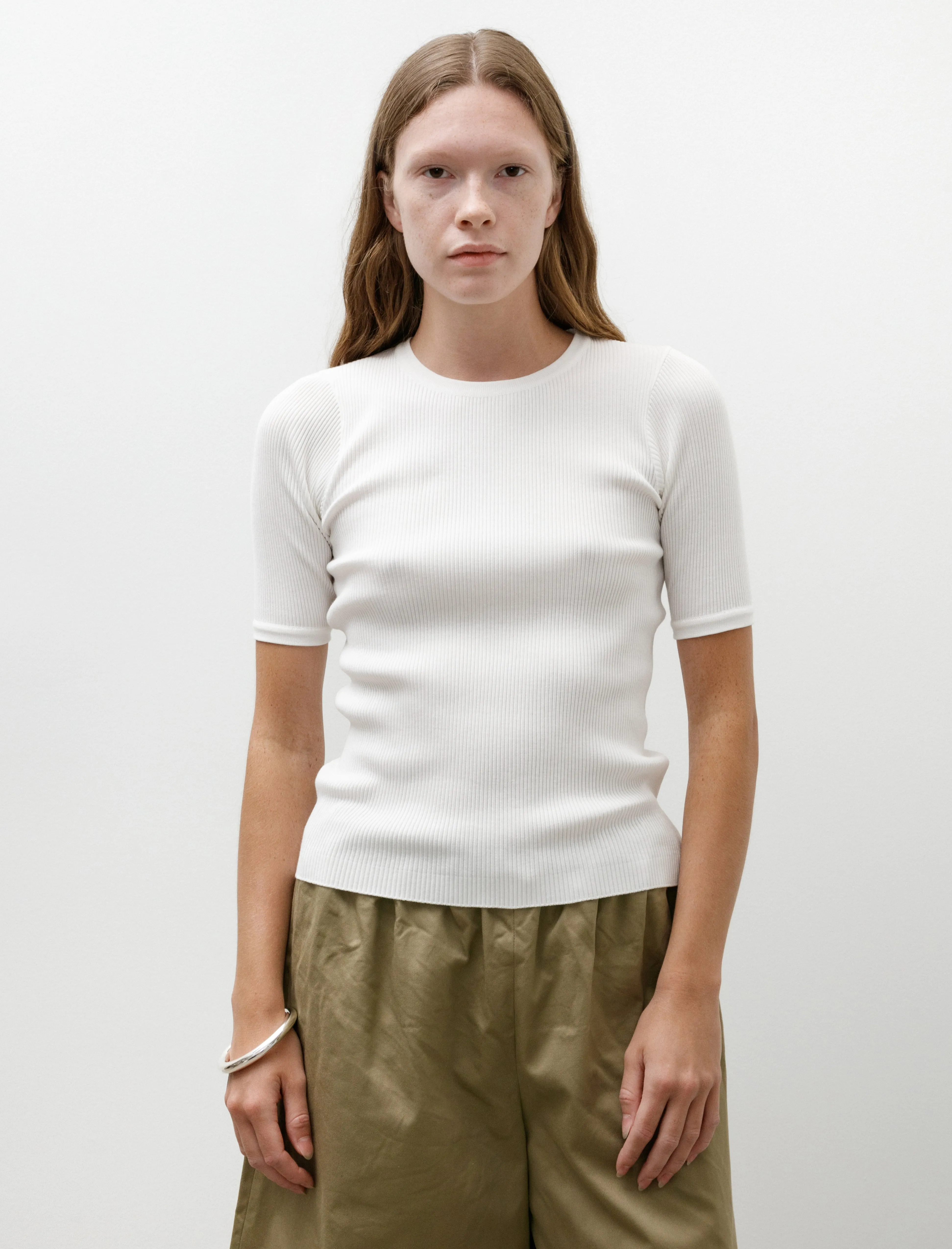 Cotton High Gauge Rib Knit Tee White NonIrritating Seams