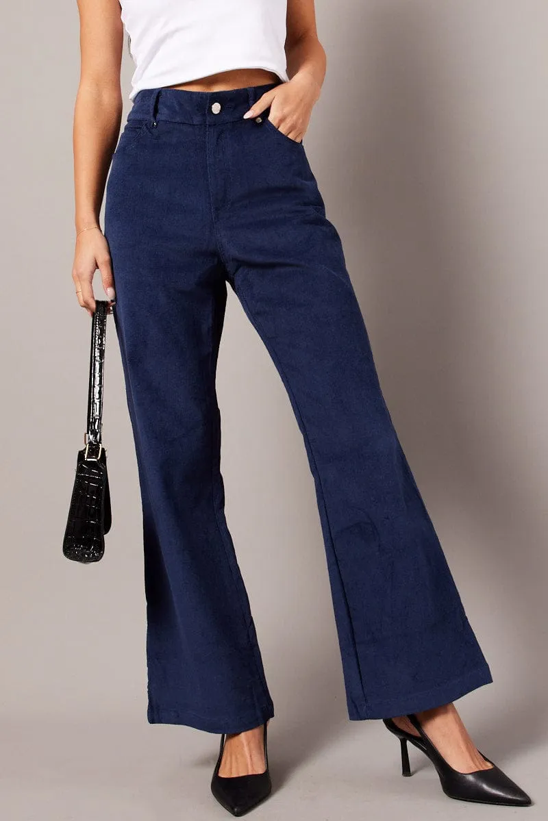 Layer Essential Blue Wide Leg Pants High Rise Corduroy