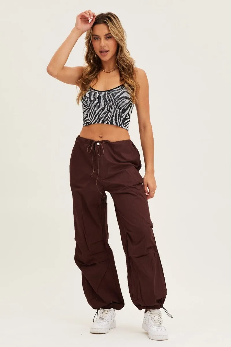 Practical Wear Quick Drying Brown Cargo Pants Low Rise