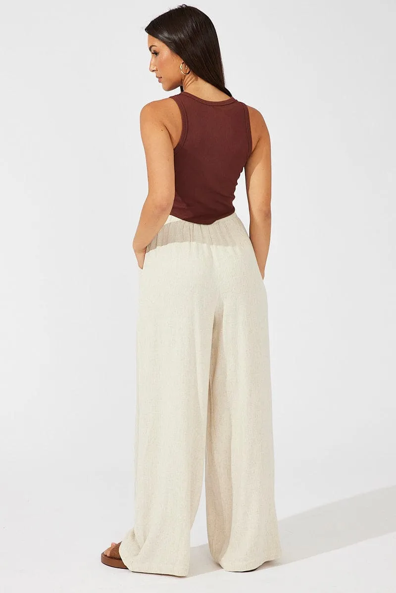 Beige Wide Leg Pants High Rise pilling resistant