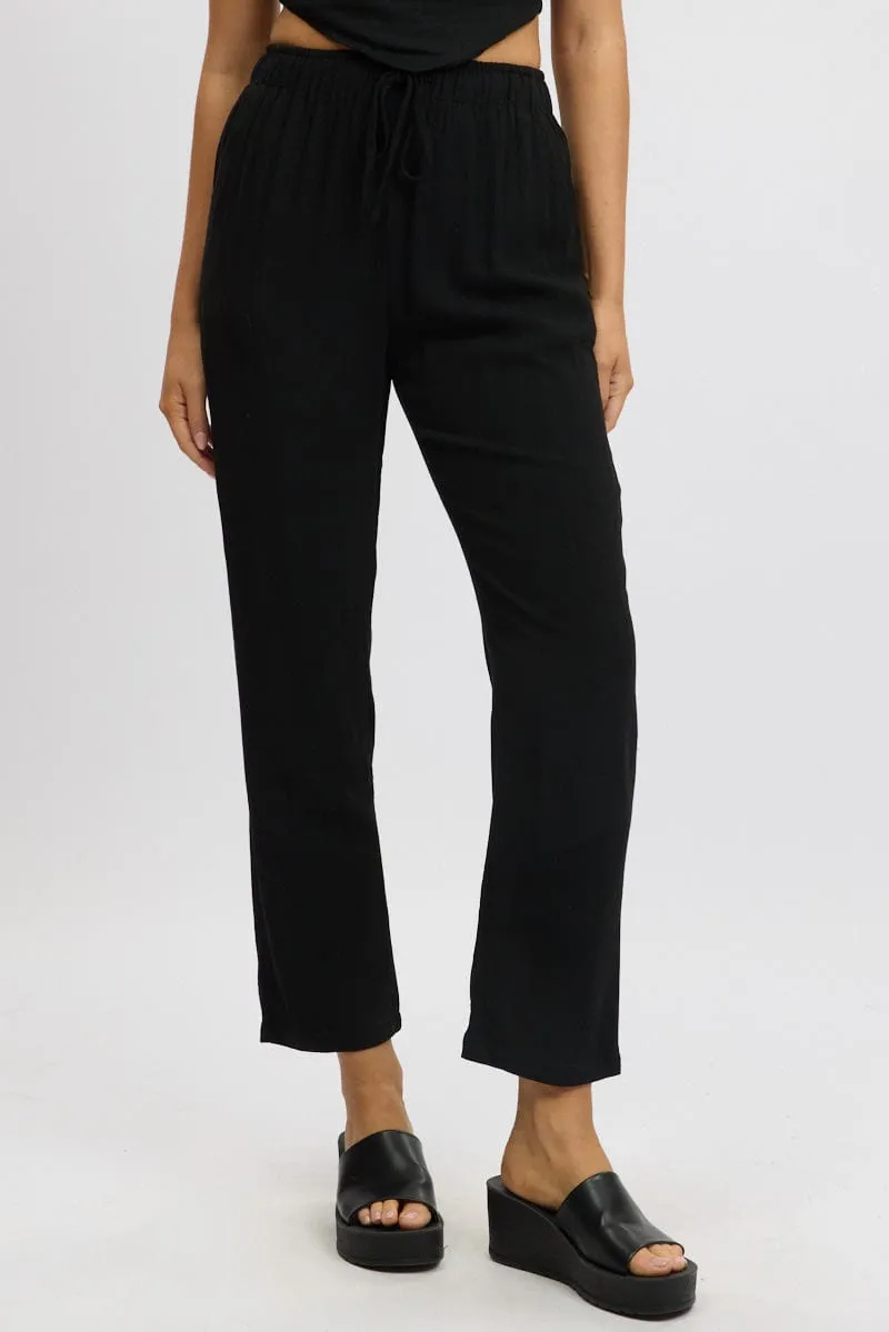 Black Tapered Pants Elasticated Waist Yoga Ready Relax Fit