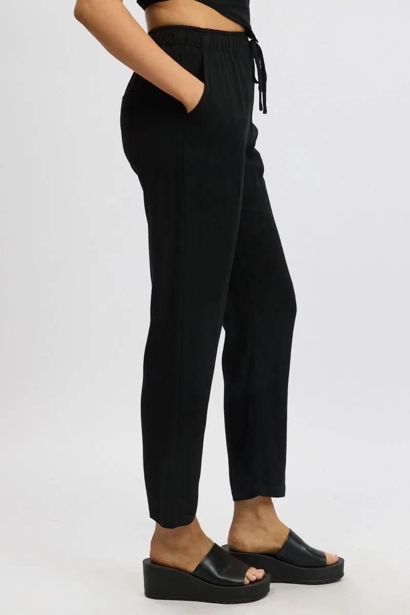 Odor Control Fabric AntiSlipGrip Black Tapered Pants Elasticated Waist