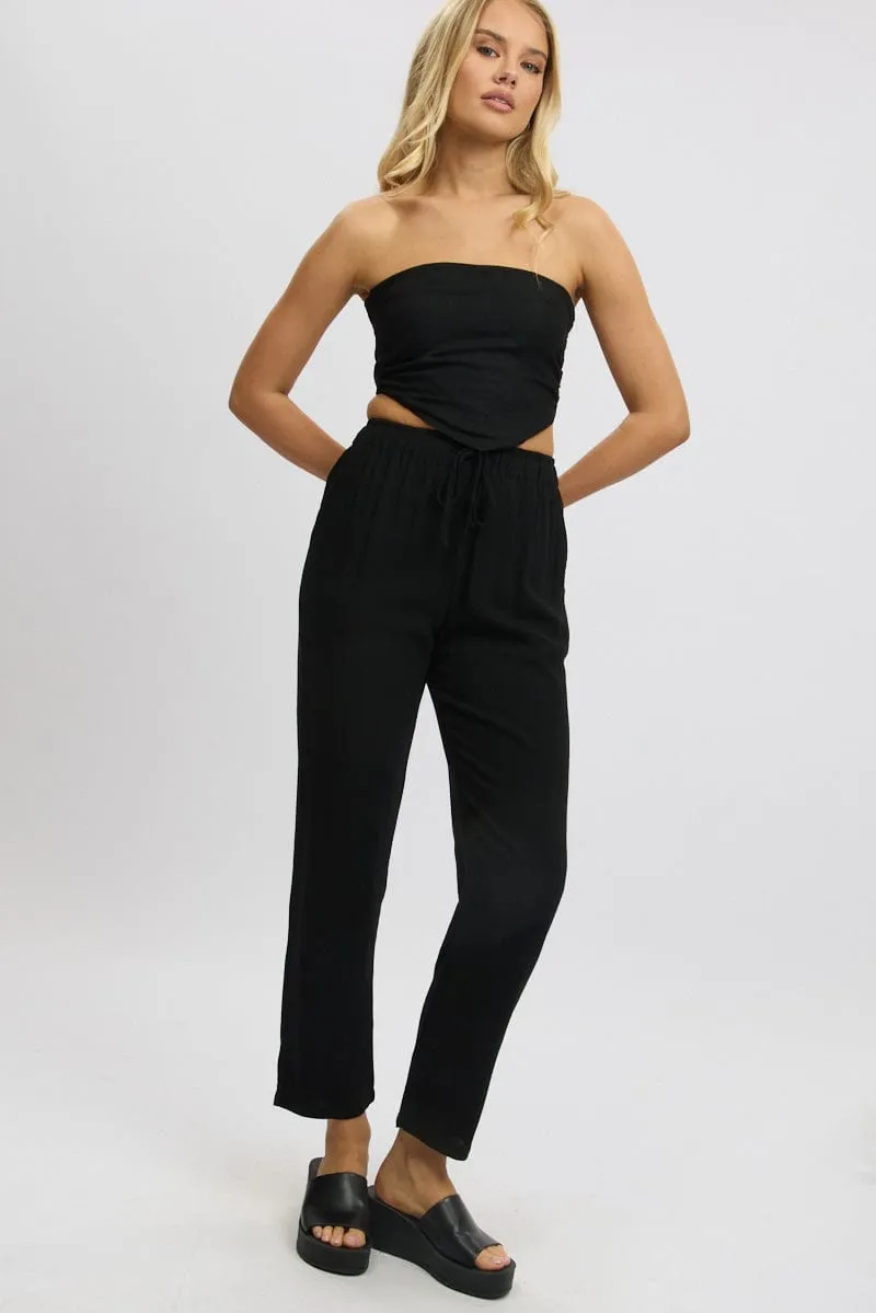 HighWaistSupport Trendy Design Black Tapered Pants Elasticated Waist