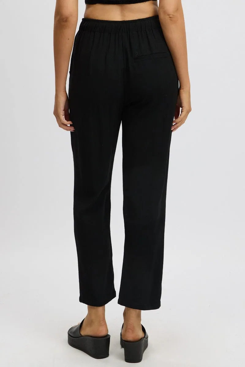 Black Tapered Pants Elasticated Waist Comfort Stretch Mid-rise fit