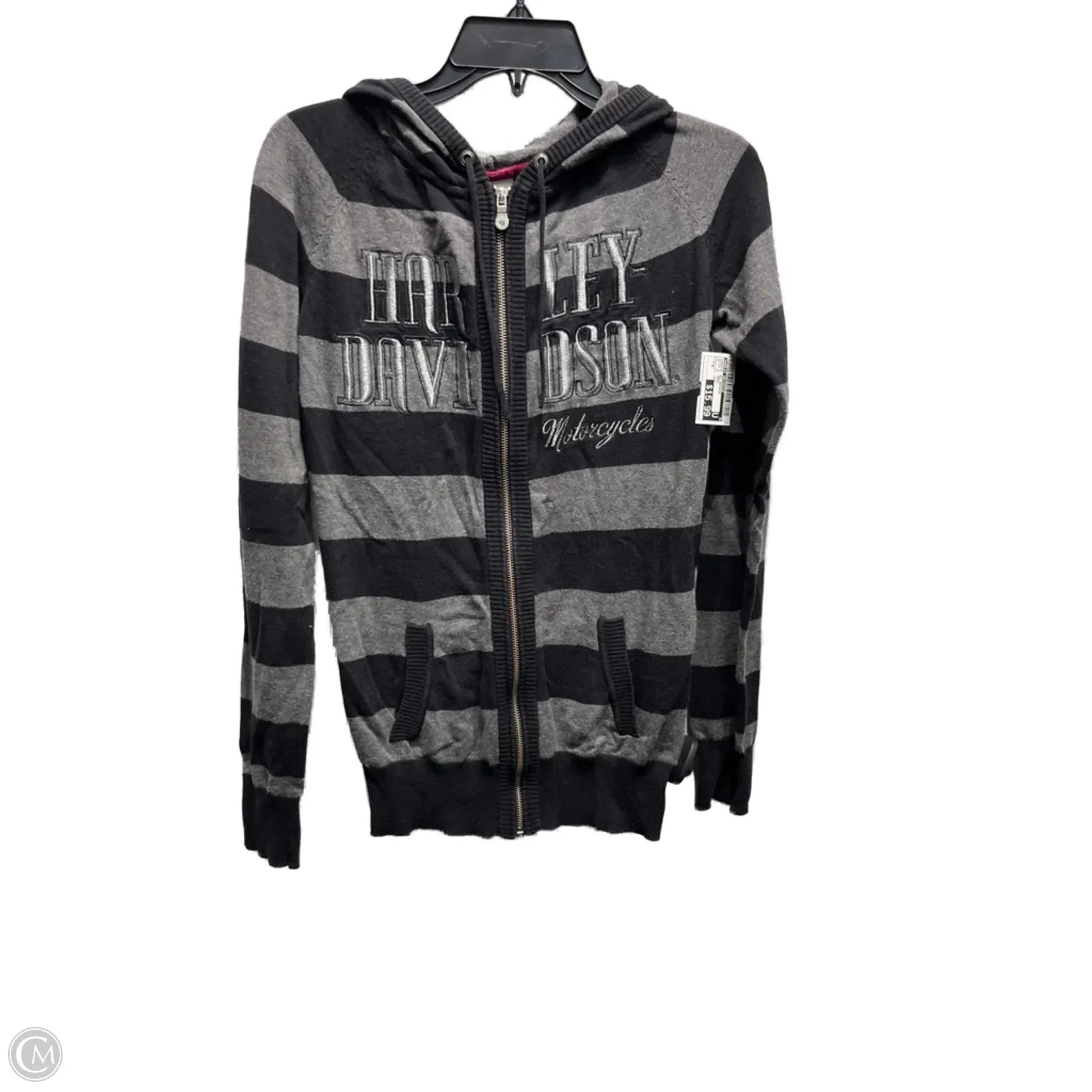 Thick Glow Sweatshirt Hoodie By Harley Davidson In Black & Grey, Size: M
