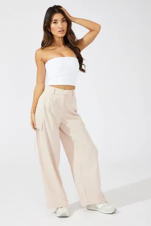 Slim Stretch Casual Wearable Beige Wide Leg Pants Low Rise