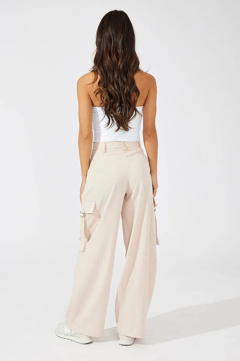 Beige Wide Leg Pants Low Rise All weather UVProtectiveLayer