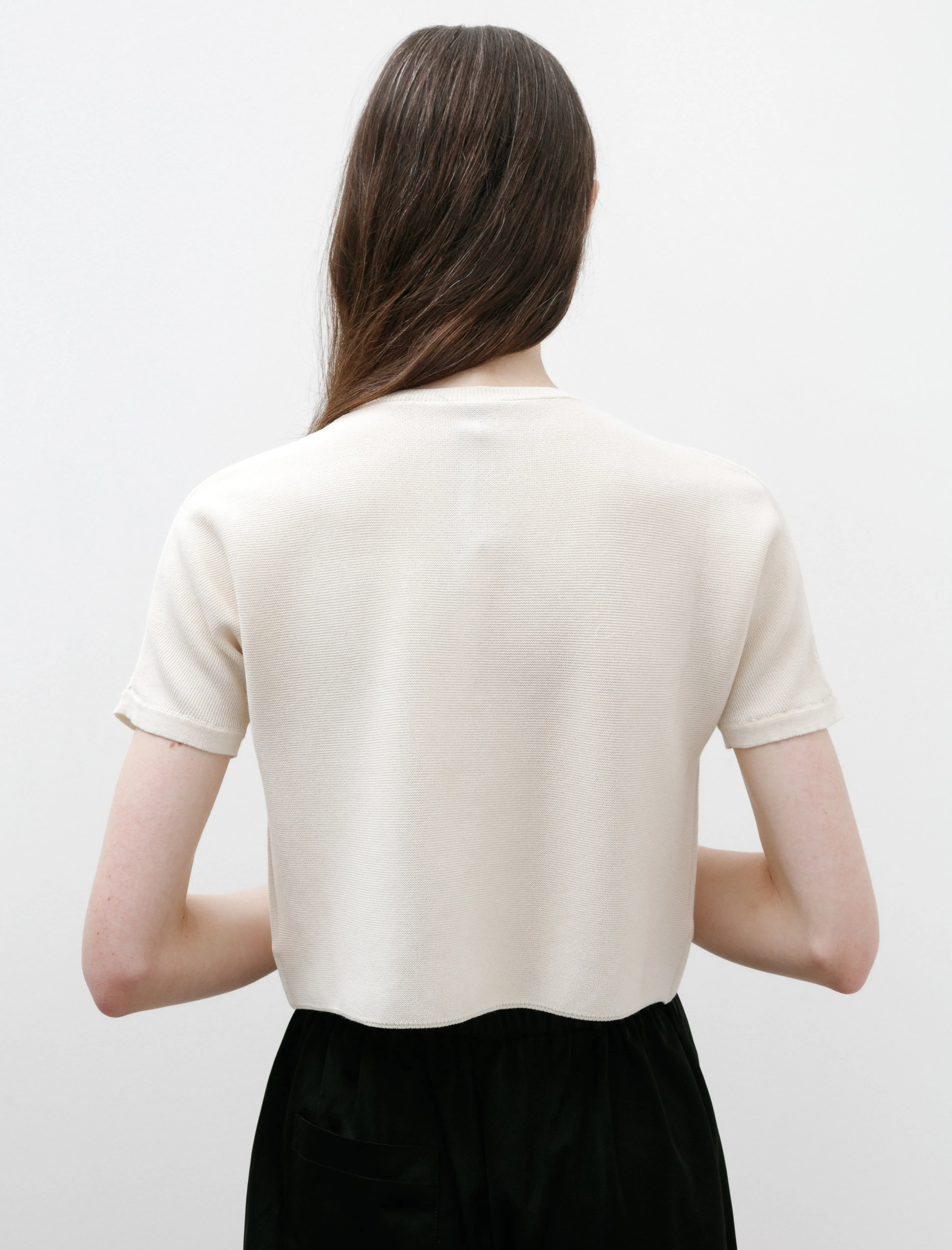 Knitted Light Cotton Blend T-Shirt Milk AdjustableCuffs