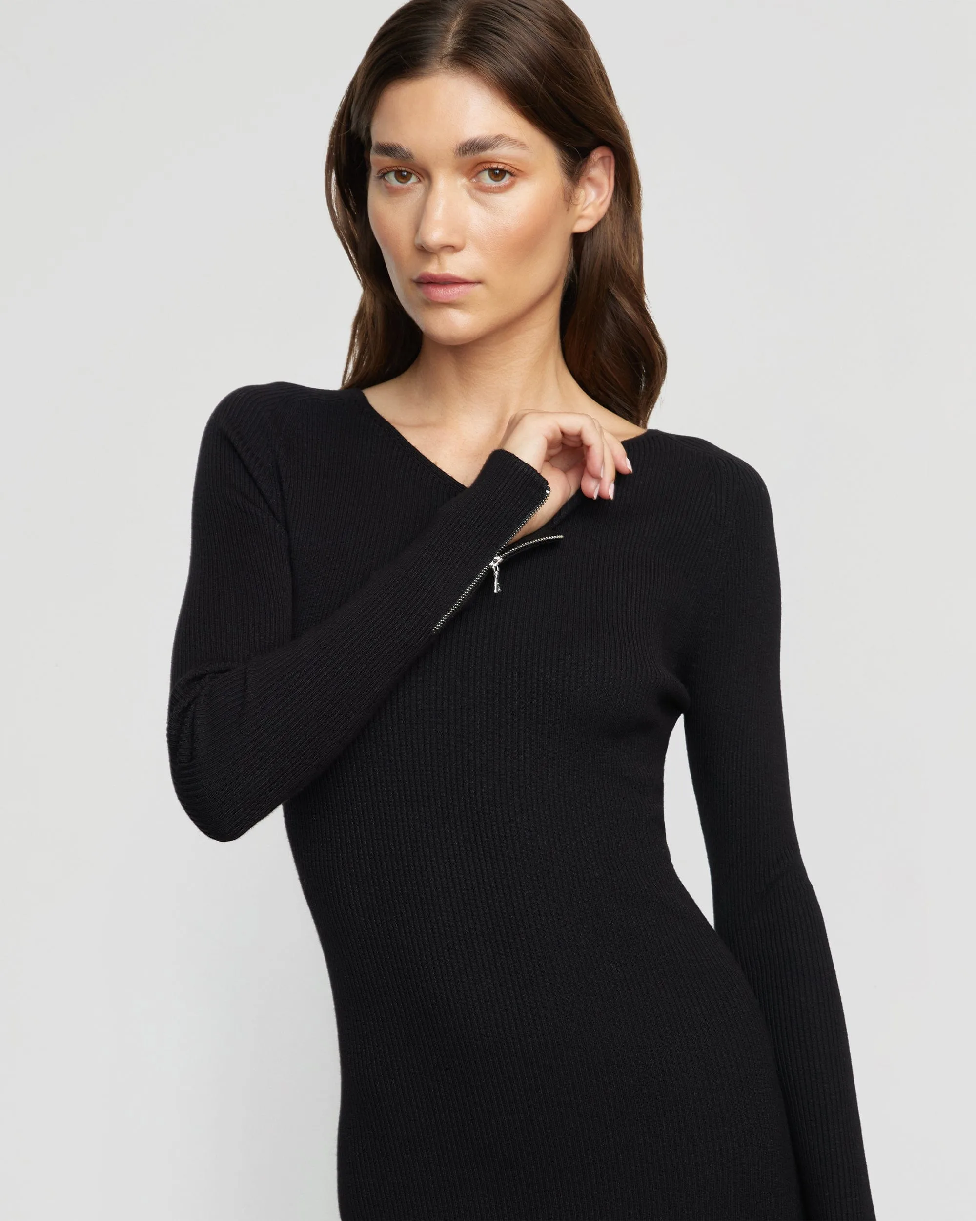 Cool Edge Adjustable Waistband Elizabeth Zipper-Sleeve Ribbed Dress