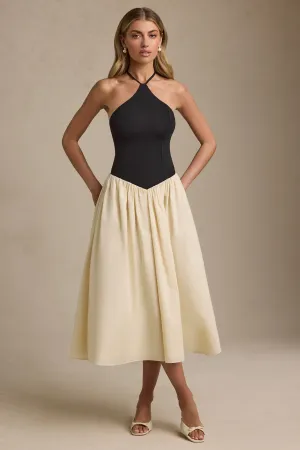 Halterneck A-Line Midaxi Dress in Black Joyful Mood