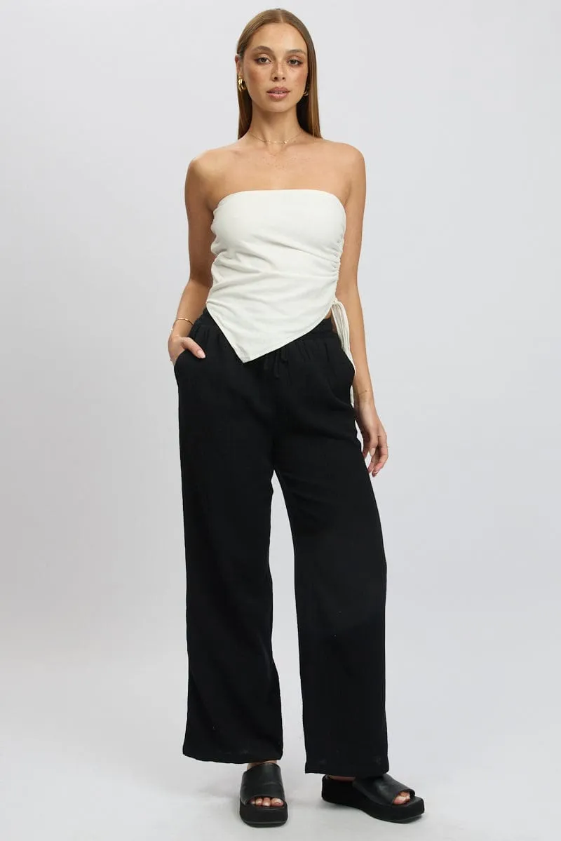 Black Wide Leg Pants Elasticated Waist Non Binding Cuffs Chic Wear