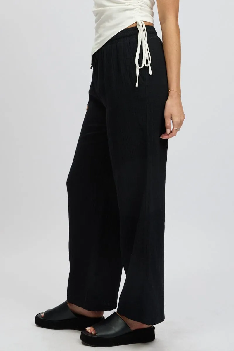 Secure Closures Black Wide Leg Pants Elasticated Waist