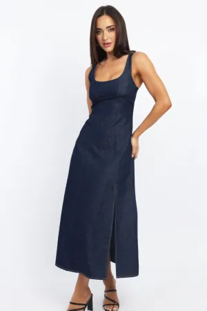 Minimalist Design Blue Midi Dress Singlet